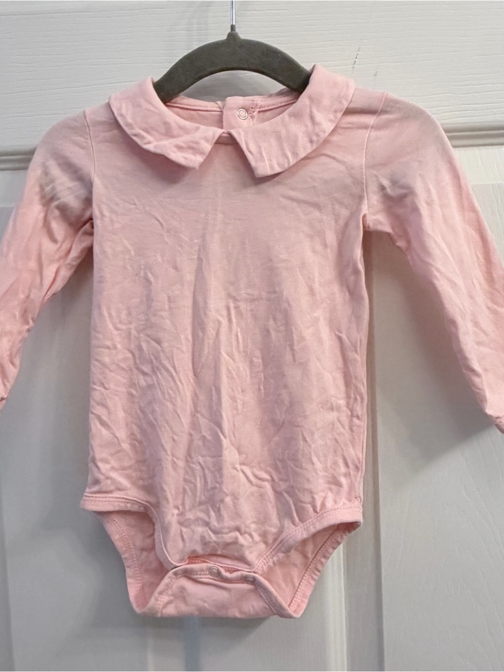 Baby Pink Long-Sleeve Bodysuit with Peter Pan Collar